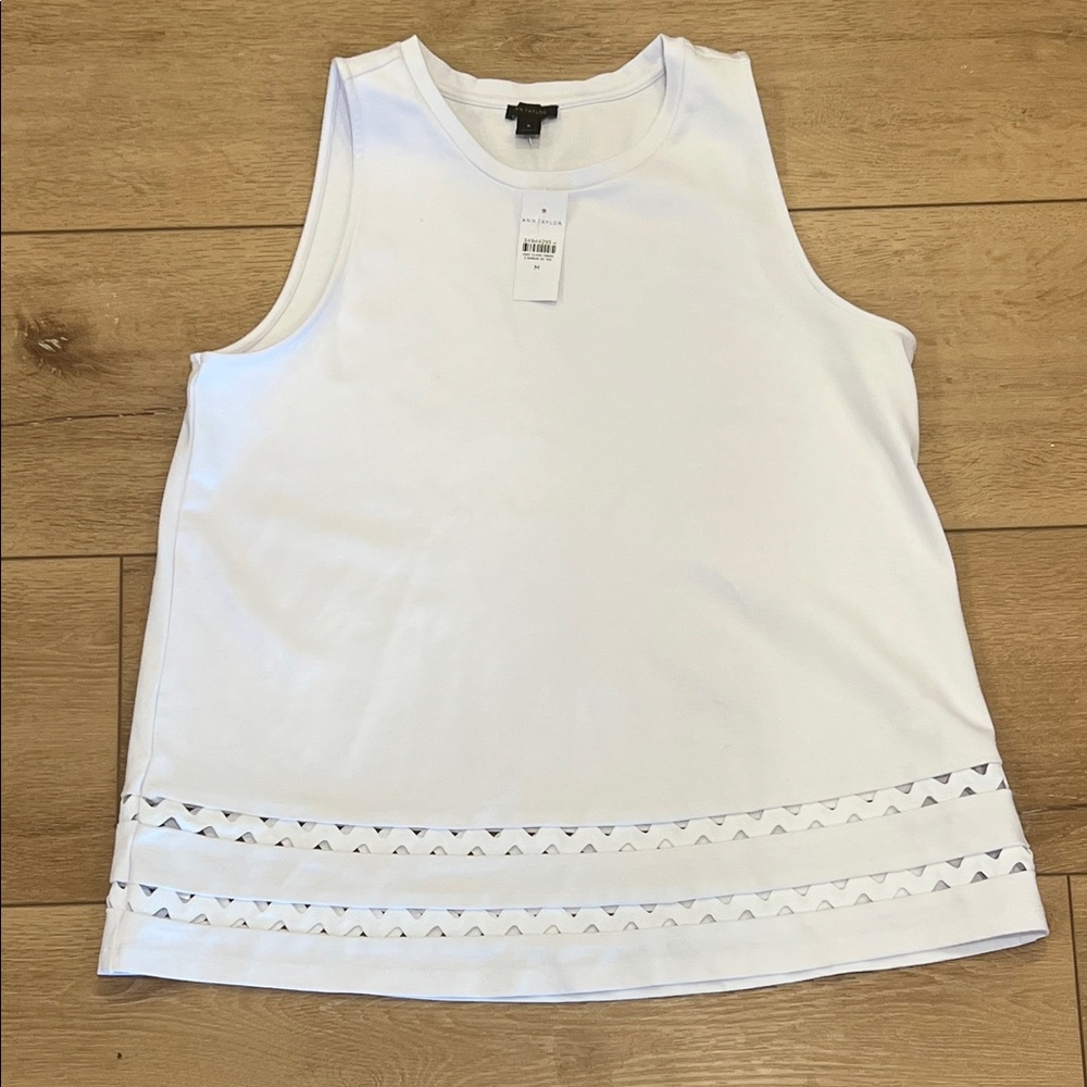 Ann Taylor White Sleeveless Top with Cutout Detail